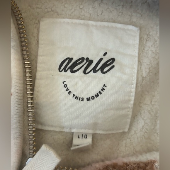 Aerie Sherpa Quarter Zip Pullover Fleece Sweater Fair Isle Snowflake Large - Picture 2 of 3